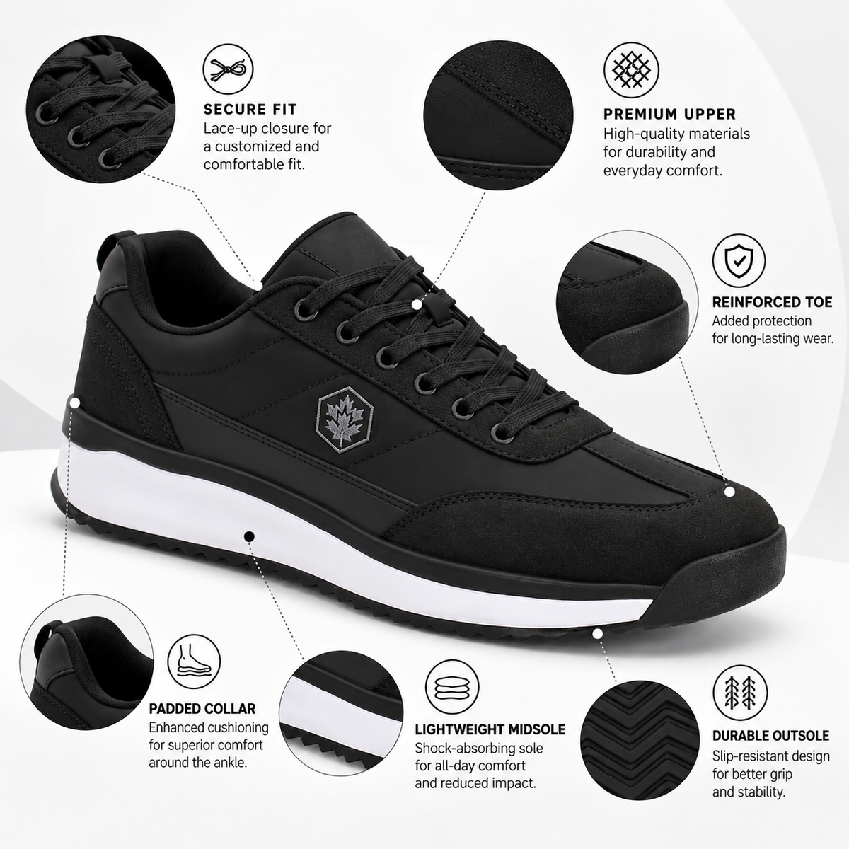 Lumberjack COFFEE Men’s Casual Sneakers – Black, Lace-Up Everyday Shoes