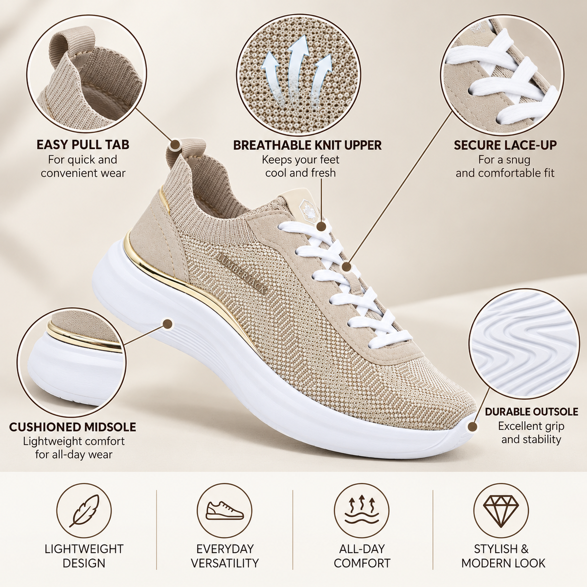 Lumberjack KEIRA Women’s Casual Sneakers – Beige