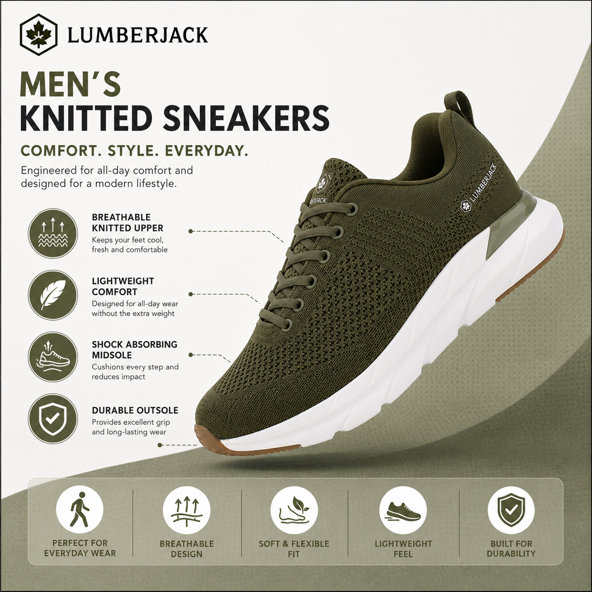Lumberjack CONNECT Men’s Khaki Knitted Sneakers