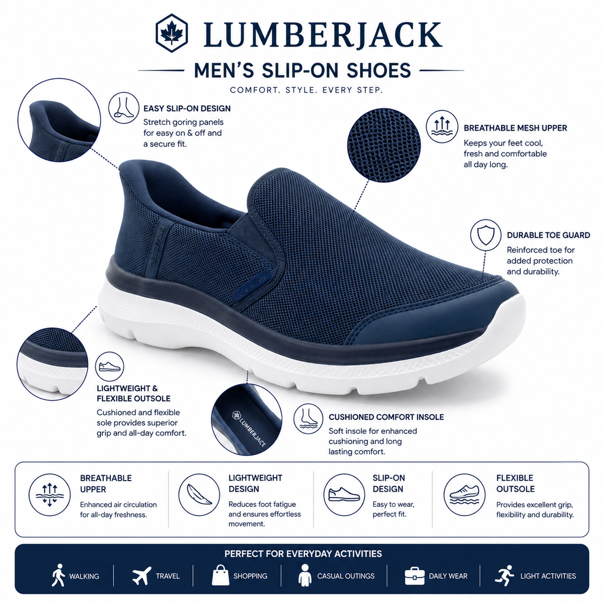 Lumberjack CARLO Men's Navy Slip-On Shoes UAE | Comfort