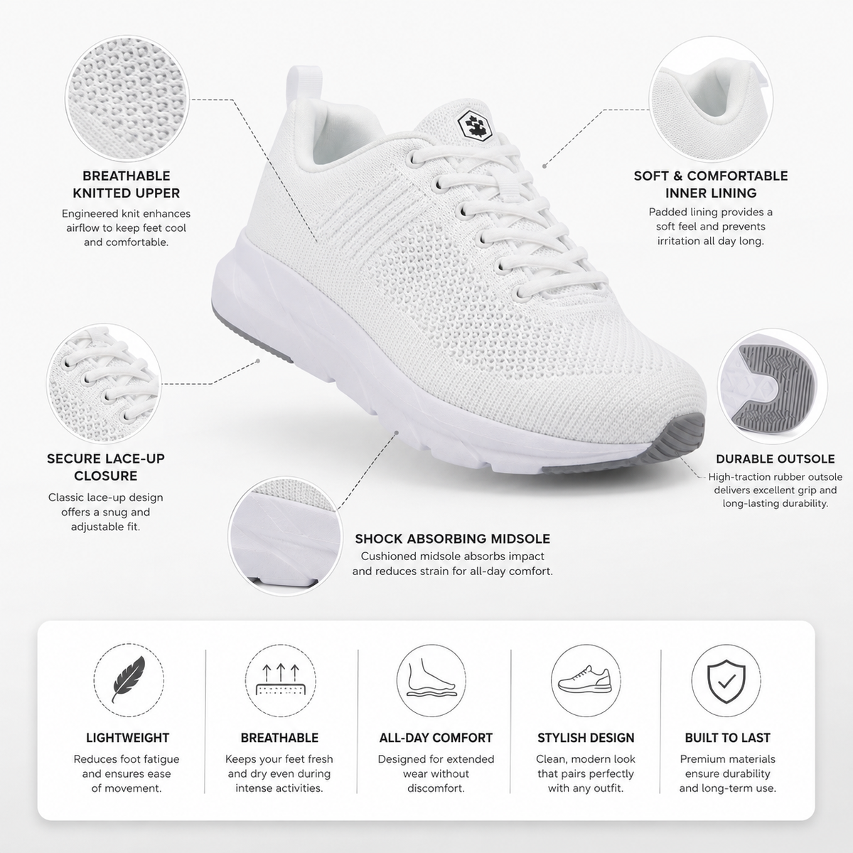 Lumberjack CONNECT Men’s White Knitted Sneakers