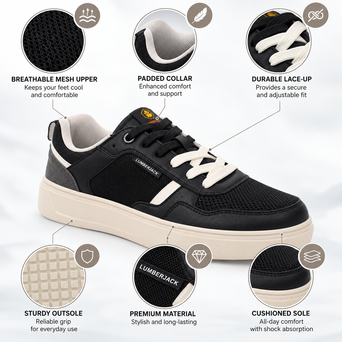 Lumberjack LAMMI Men’s Casual Sneakers – Black