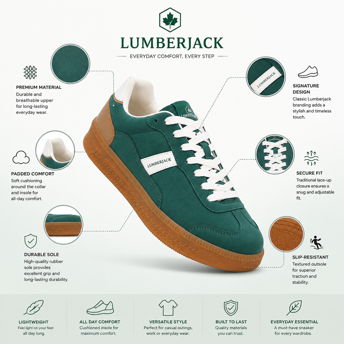 LUMBERJACK FOFANA Men's Green PU Suede Sneakers