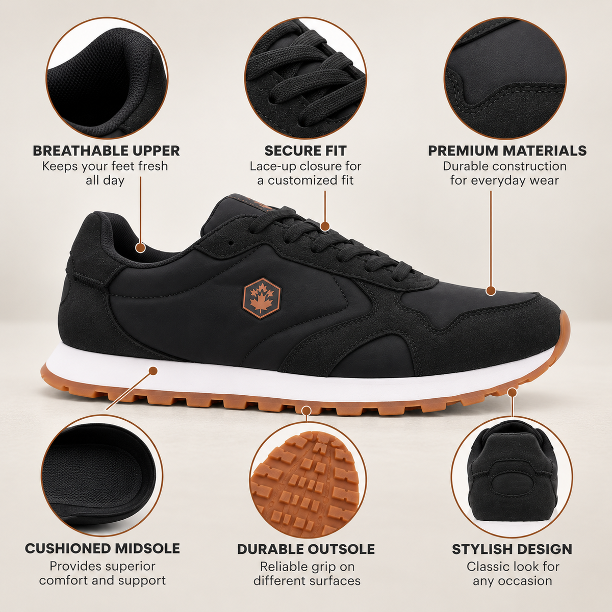 Lumberjack FRAG Men’s Casual Sneakers – Black | Lace-Up Everyday Shoes