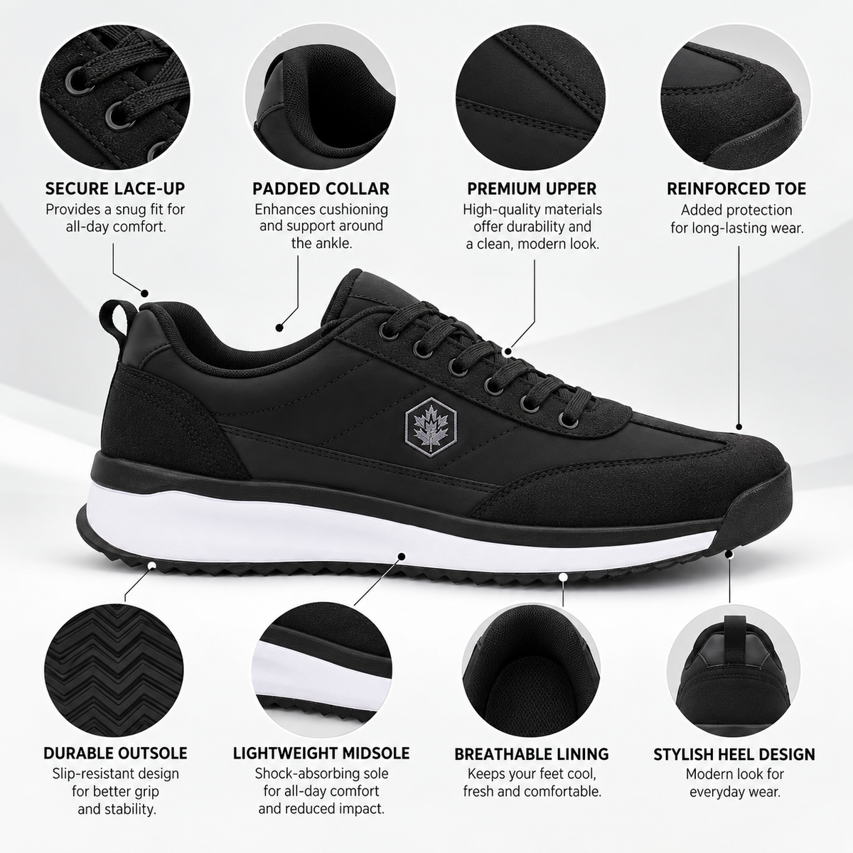 Lumberjack COFFEE Men’s Casual Sneakers – Black, Lace-Up Everyday Shoes