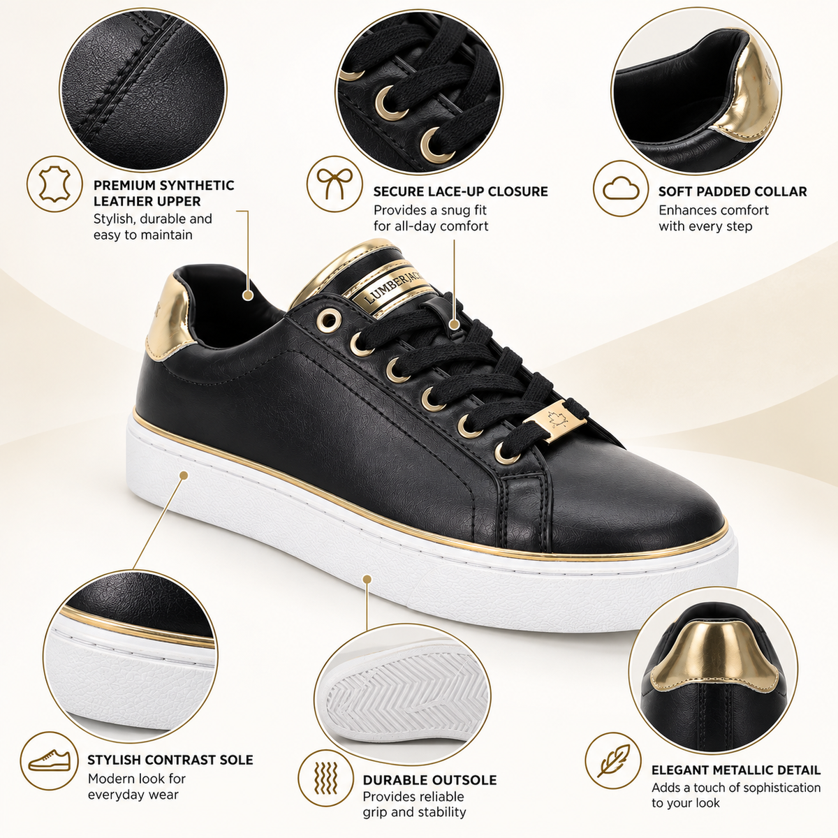 Lumberjack Safiya Black & Gold Women’s Sneakers
