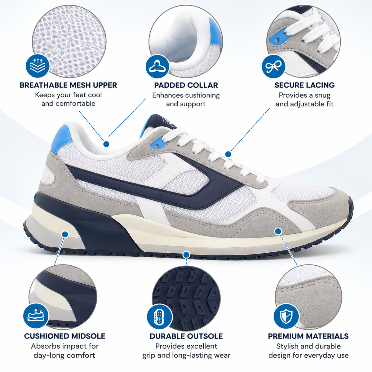 Lumberjack ERRE Men’s Casual Sneakers – Ice Gray & White