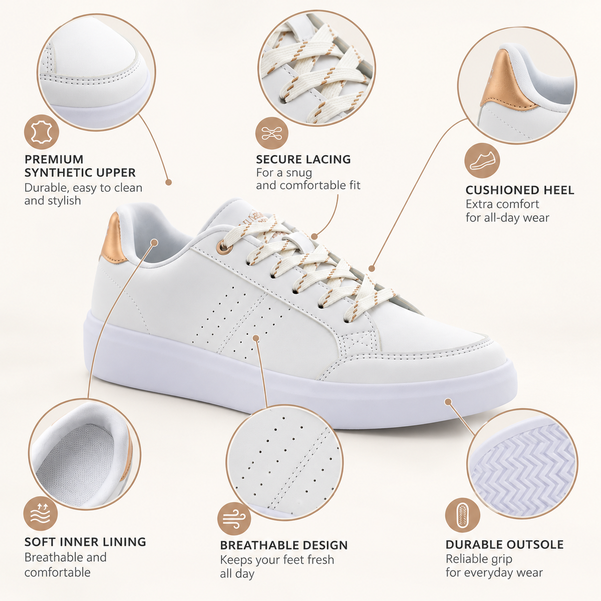 Lumberjack HELENA Women’s Casual Sneakers – White/Rose Gold