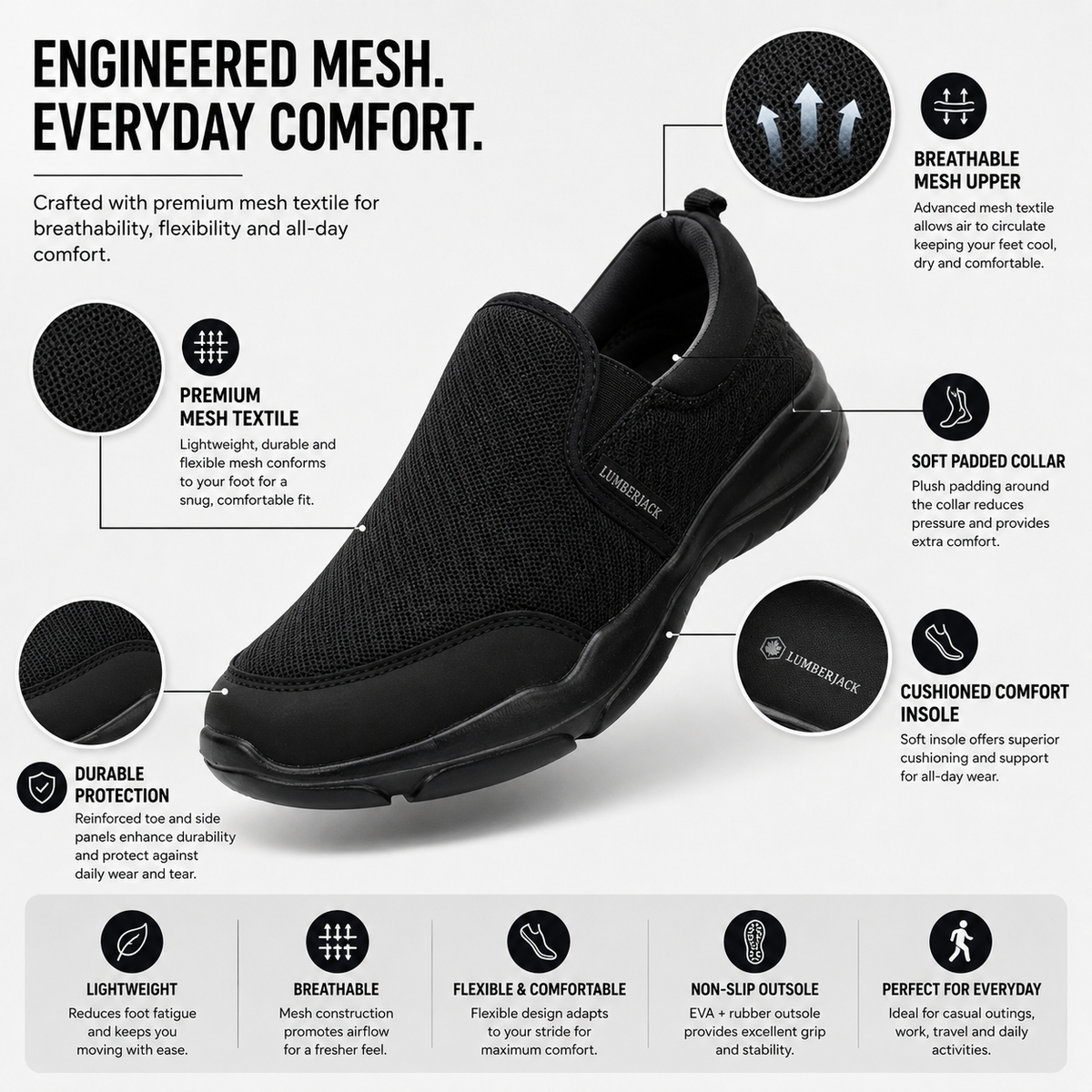 Lumberjack AGATHA Men's Casual Slip-On Shoes Black
