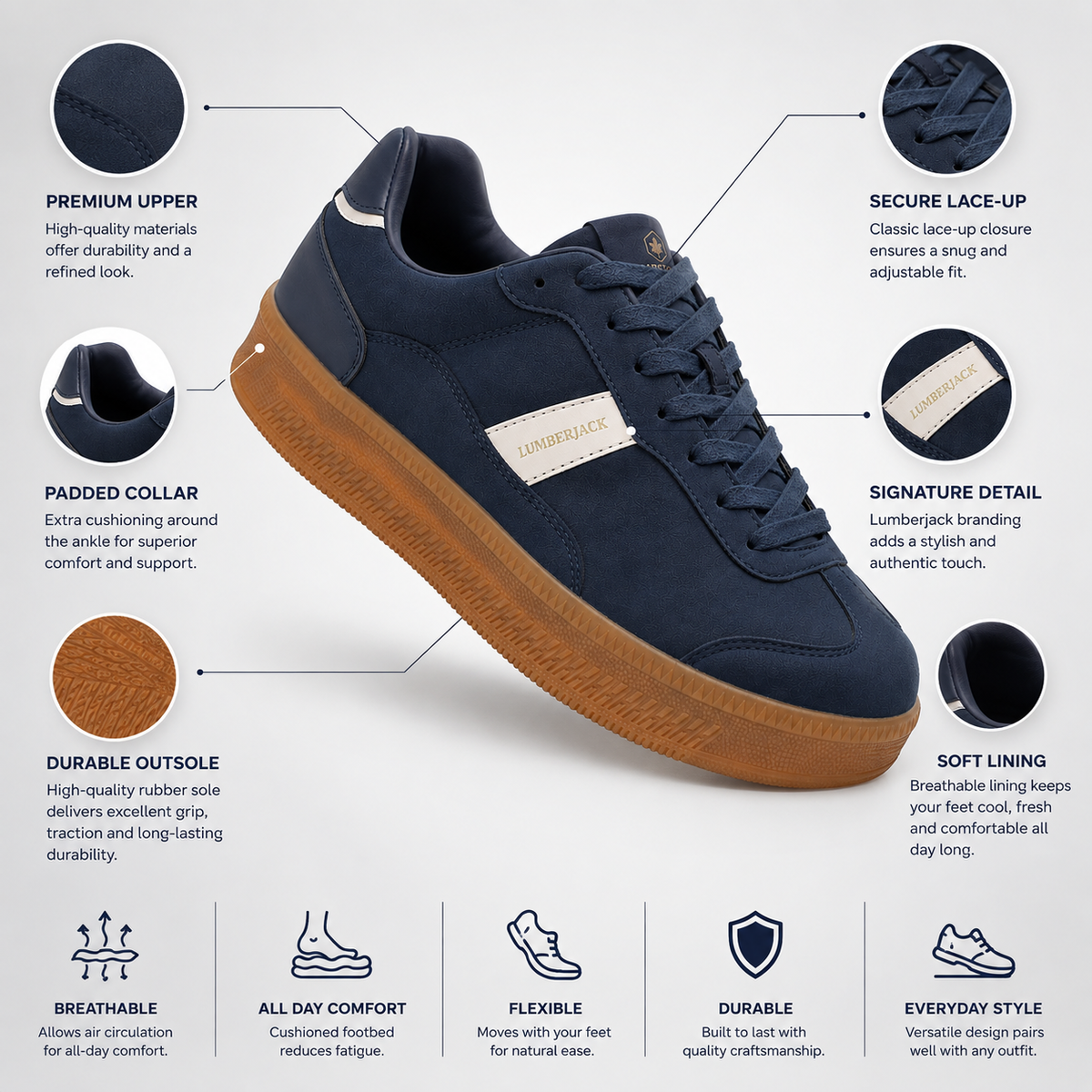 LUMBERJACK FOFANA Men's Navy Blue PU Suede Sneakers