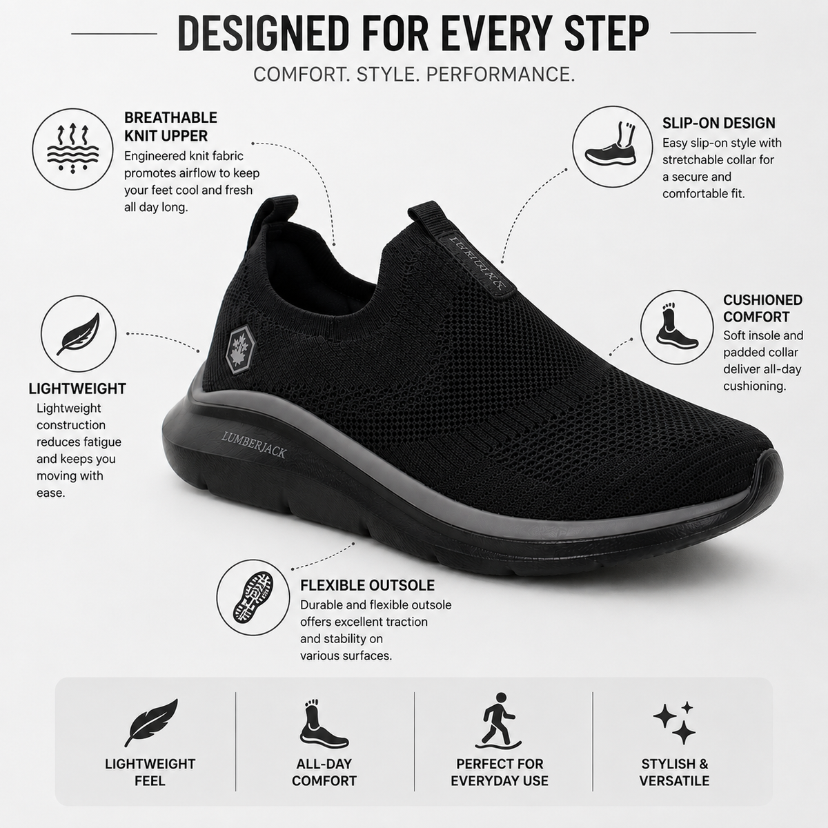 Lumberjack Lvory Women's Black Slip-On Sneakers