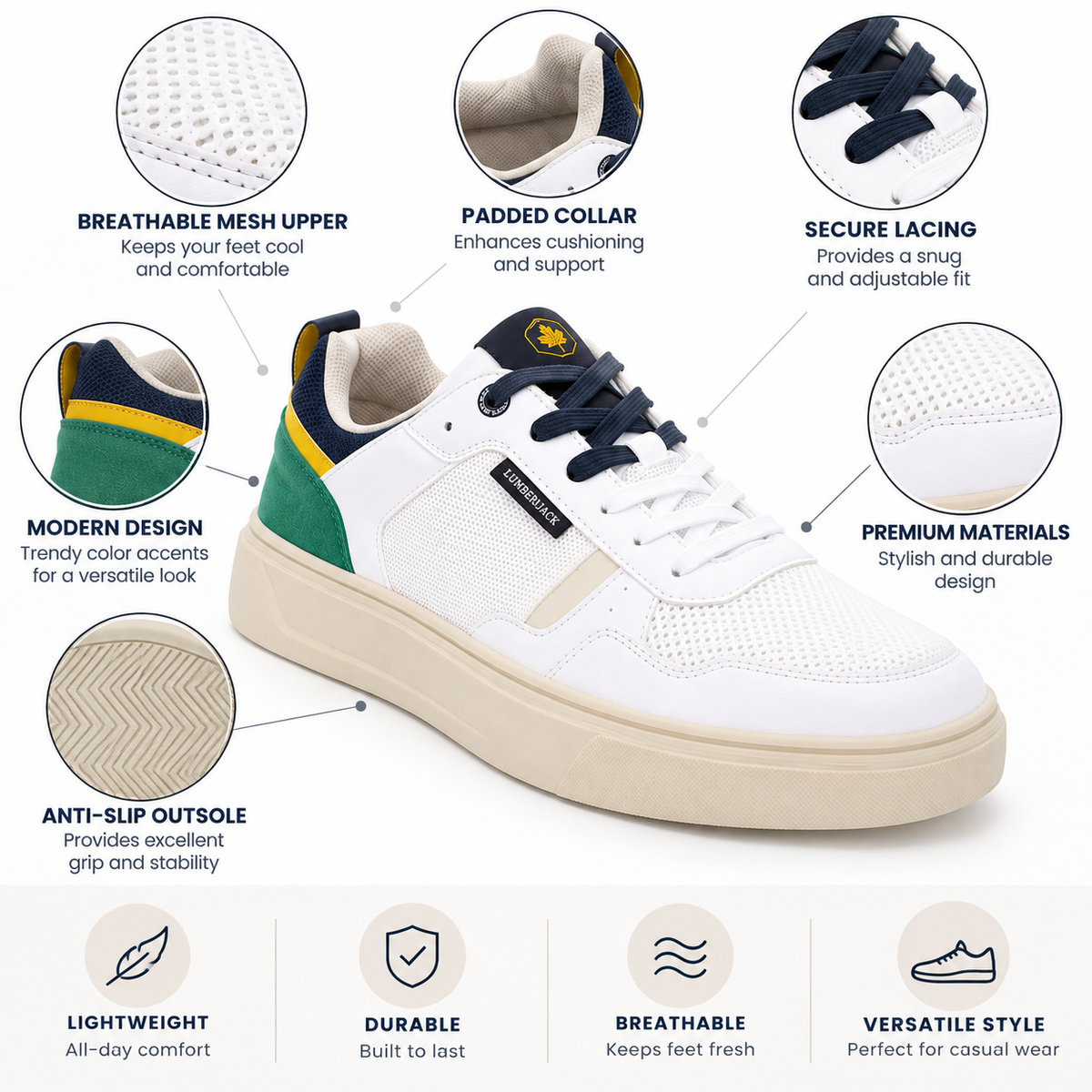 Lumberjack LAMMI Men’s Casual Sneakers - White