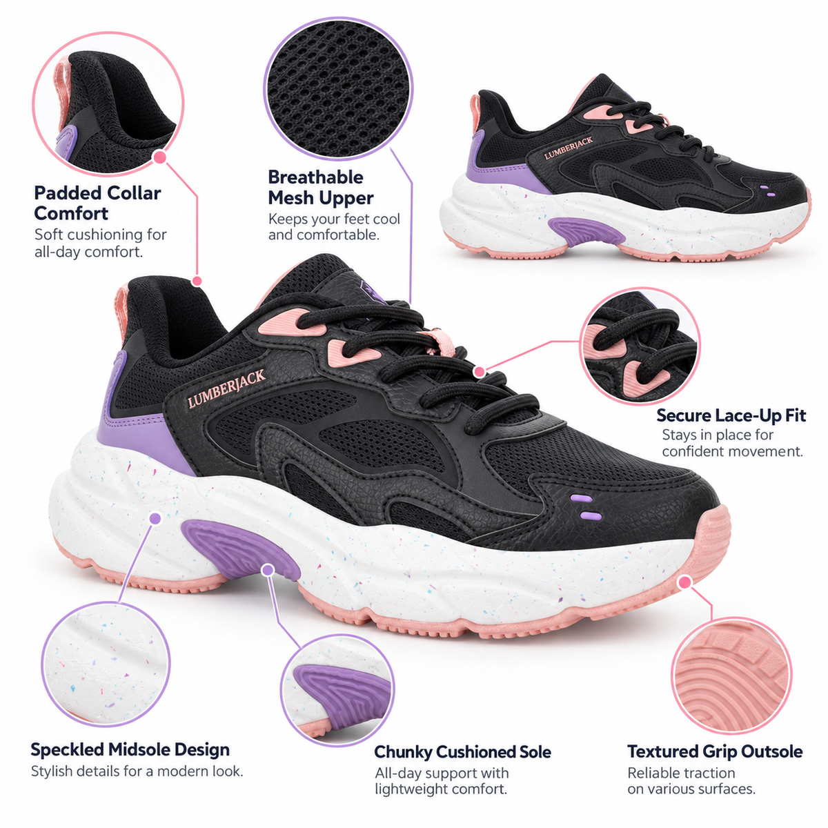 Lumberjack Fanto Black & Purple Women’s Casual Lifestyle Sneakers