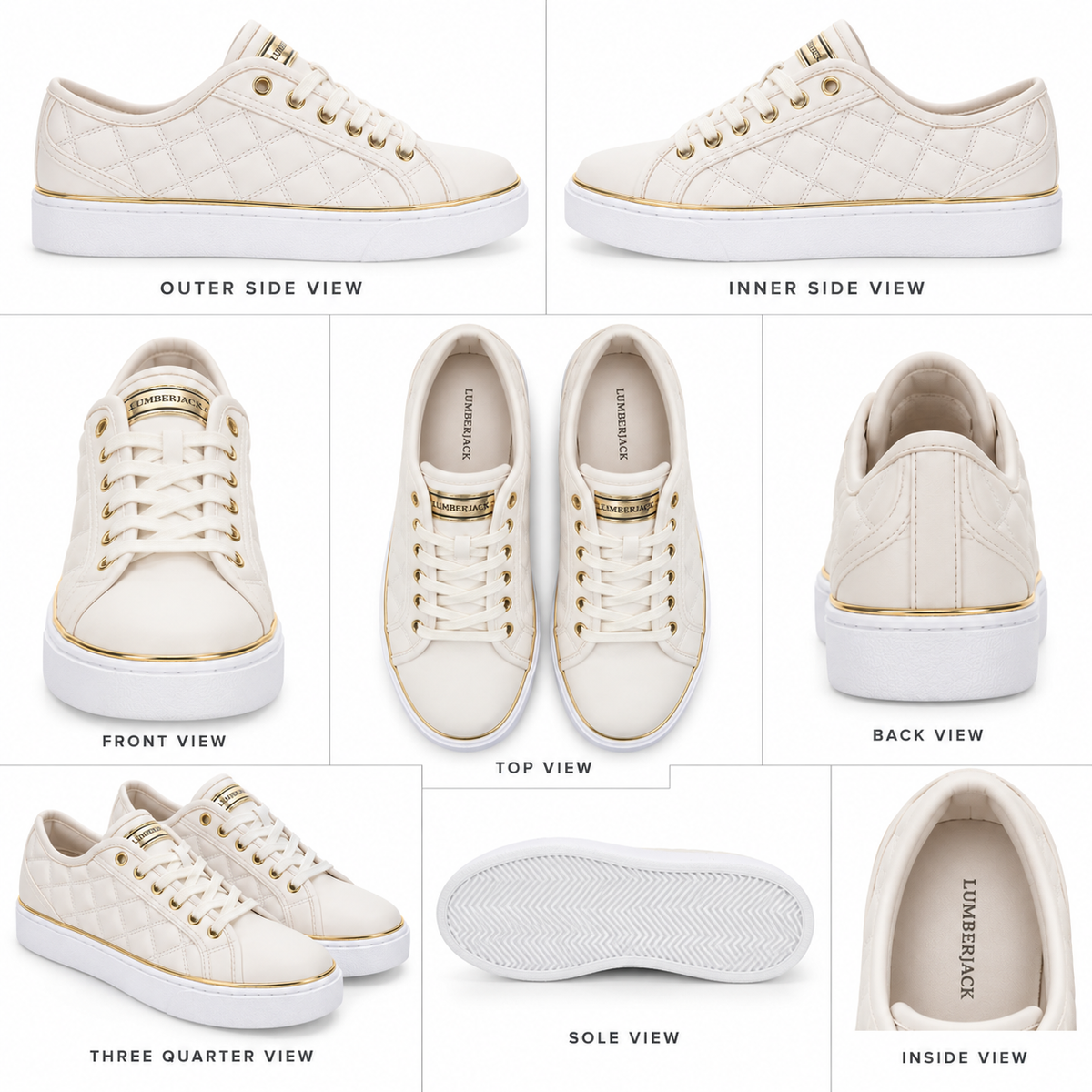 Lumberjack Safiya White & Gold Quilted Women's Sneakers