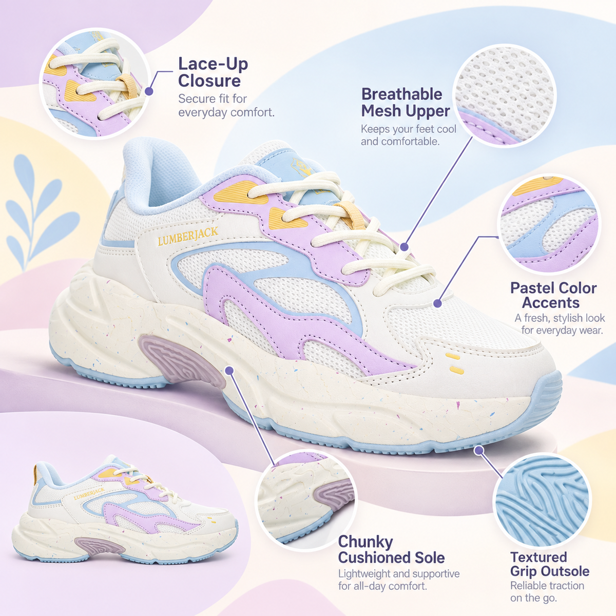 Lumberjack Fanto White & Lilac Women’s Casual Lifestyle Sneakers