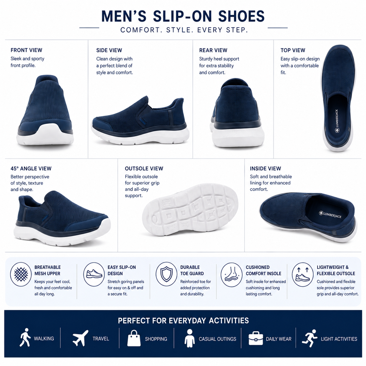 Lumberjack CARLO Men's Navy Slip-On Shoes UAE | Comfort