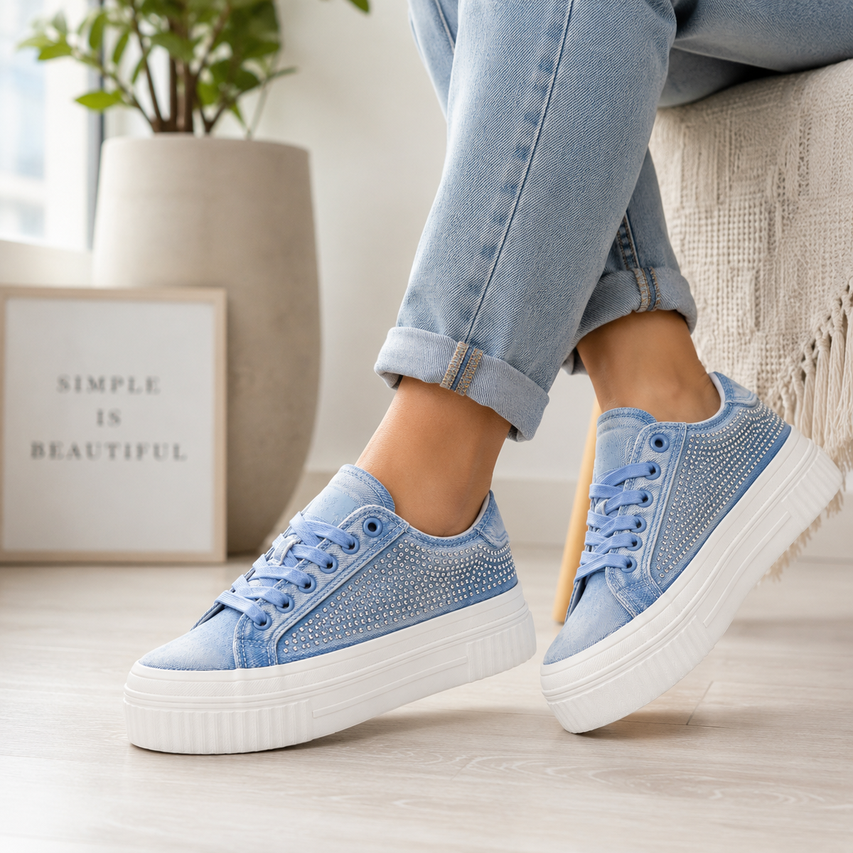 Lumberjack Anya Jean Women’s Denim Platform Sneakers – Blue