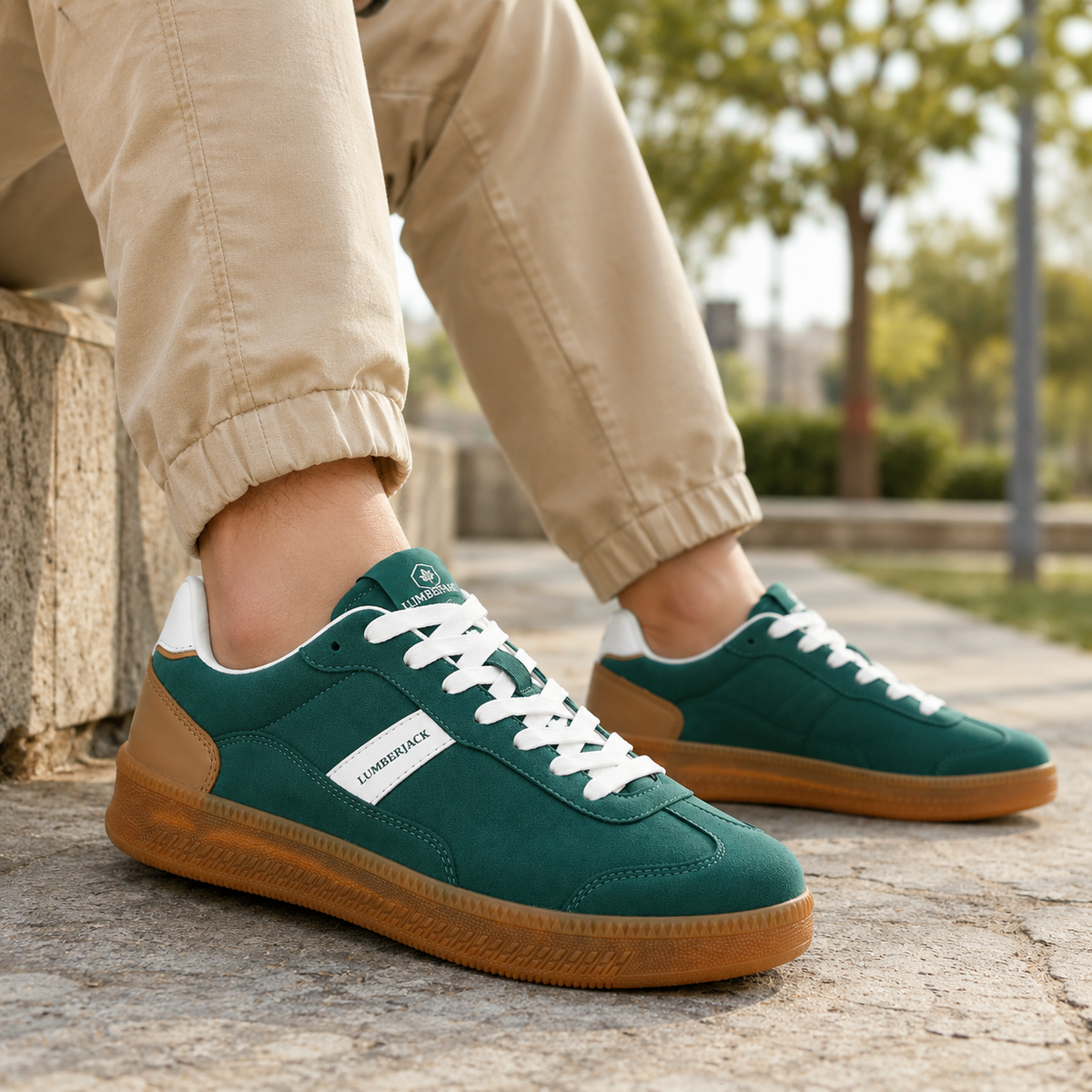 LUMBERJACK FOFANA Men's Green PU Suede Sneakers