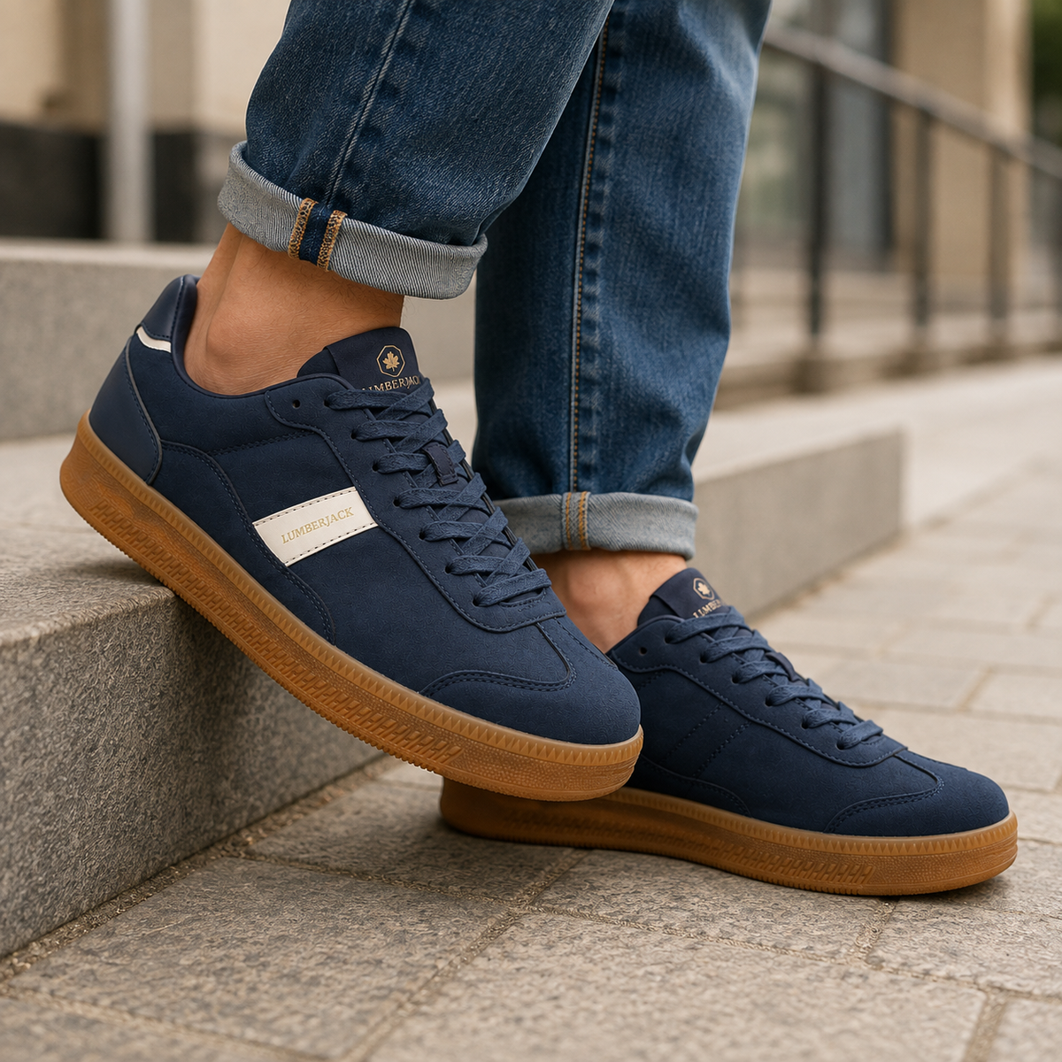 LUMBERJACK FOFANA Men's Navy Blue PU Suede Sneakers