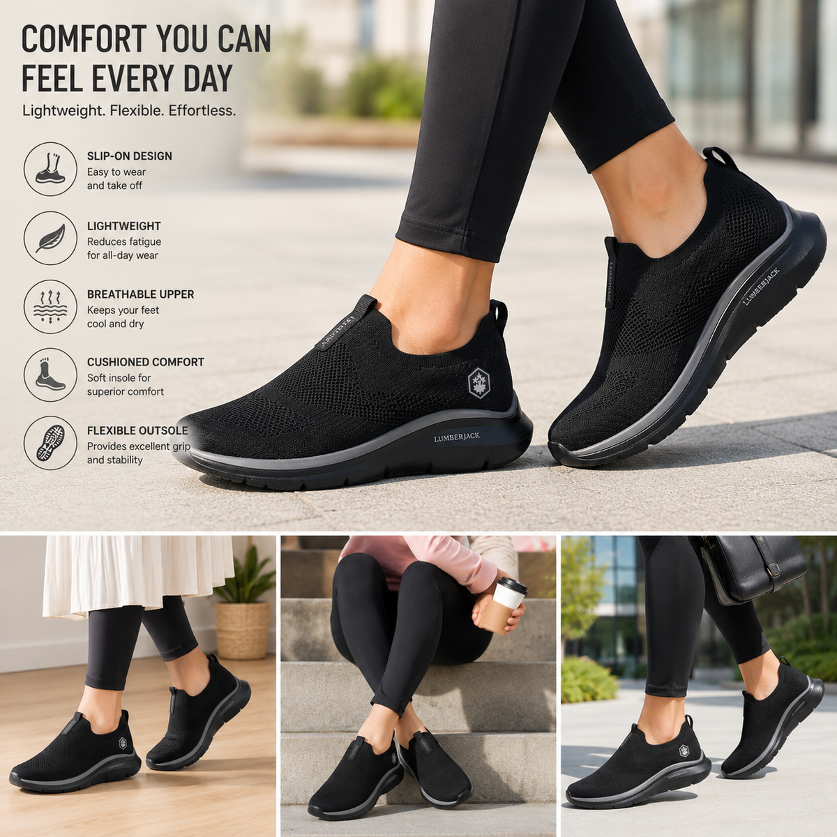 Lumberjack Lvory Women's Black Slip-On Sneakers